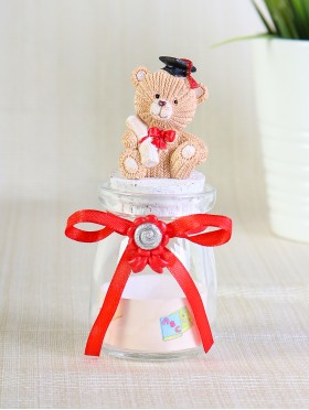 4" Baby Girl Bear With Glass Bottle